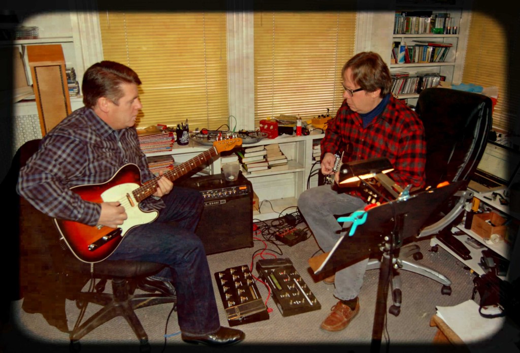 Guitar lessons with Jay Scott: Mark Salyers (me) on the left; Jay Scott on the right.